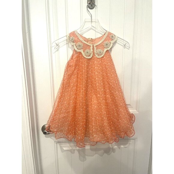 Bonnie Jean Orange Polka Dot Twirl Collar Fancy Easter Party Dress Girls Size 4 - Picture 12 of 12